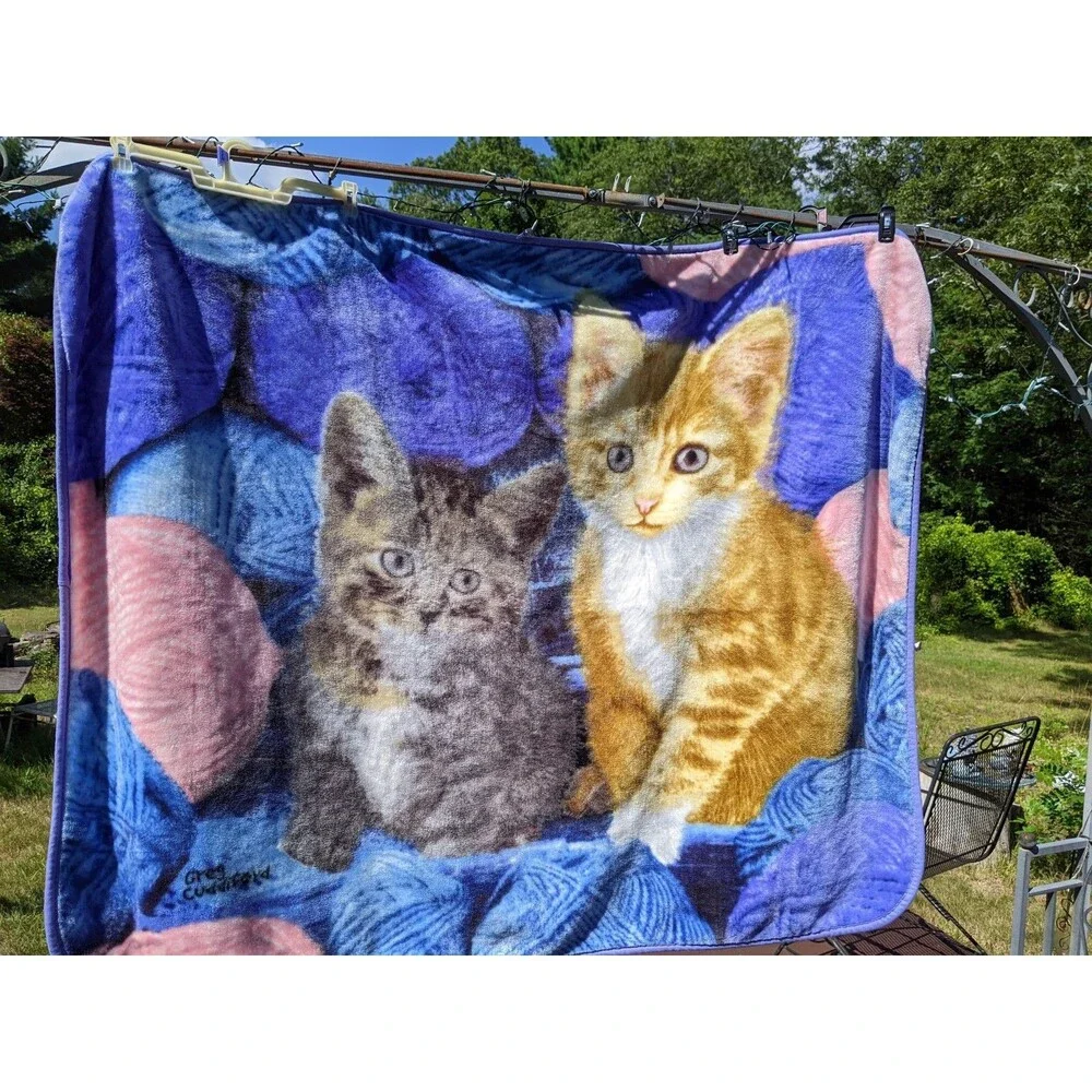 Greg Cuddiford Blanket Throw Two Kittens Cats Yarn Northwest 50 x 60